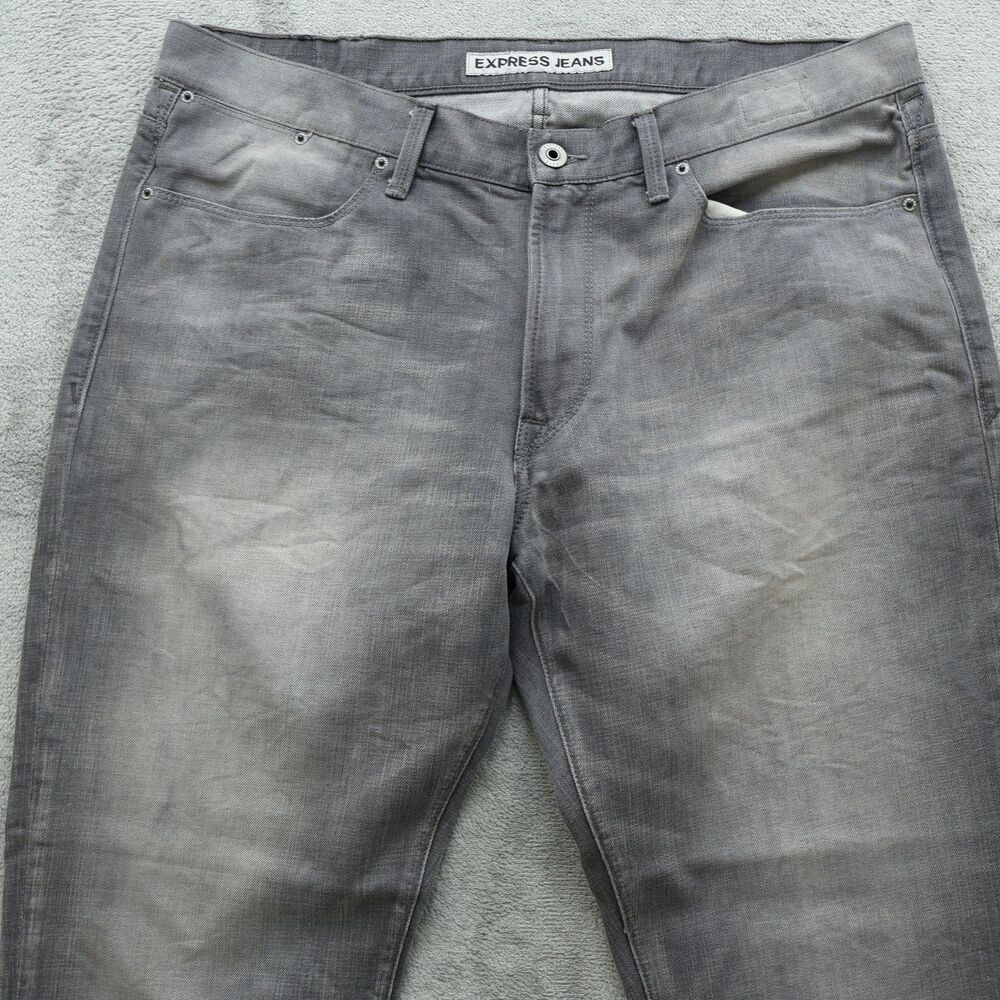 Express Jeans Mens 38x32 Gray Bootcut Kingston Classic Fit Denim Stone Wash - Picture 12 of 16